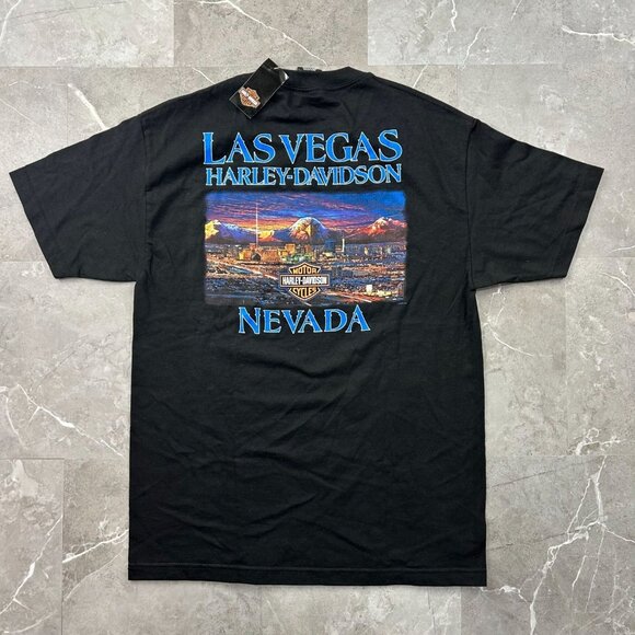 Harley Davidson Graphic Tee Mens Large Eagle Las Vegas Short Sleeve Black - Picture 1 of 9